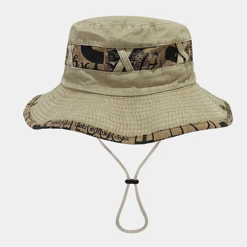 Fashionable Large Brim Washed Denim Print Fishing Cap Unisex Western Style Cowboy Sunshade Hat Travel Outdoor Sun Protection Cap