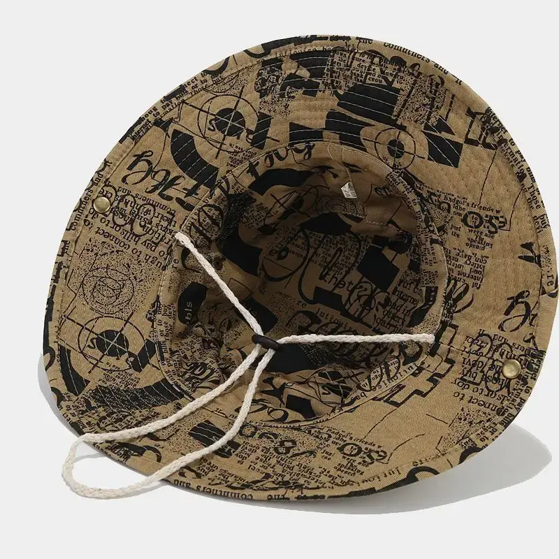 Fashionable Large Brim Washed Denim Print Fishing Cap Unisex Western Style Cowboy Sunshade Hat Travel Outdoor Sun Protection Cap