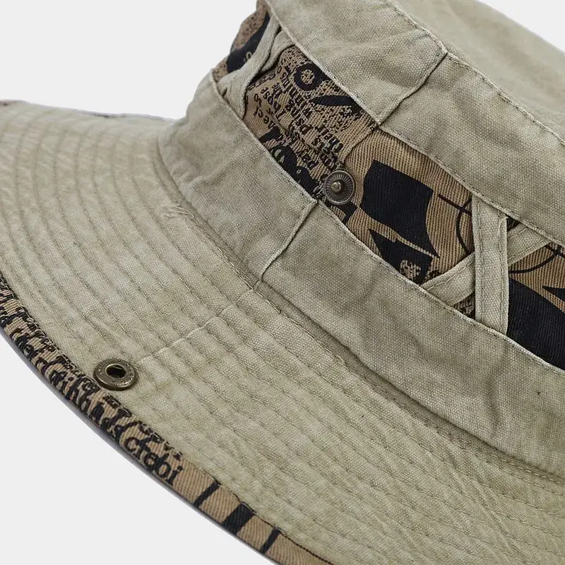 Fashionable Large Brim Washed Denim Print Fishing Cap Unisex Western Style Cowboy Sunshade Hat Travel Outdoor Sun Protection Cap