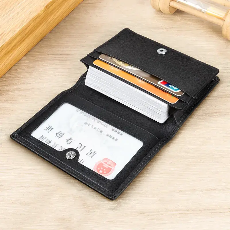 Genuine Leather Business Card Holder Soft Surface Men's Nameplate Case Cow Leather Flat Grain Business Card Clip Printable Logo