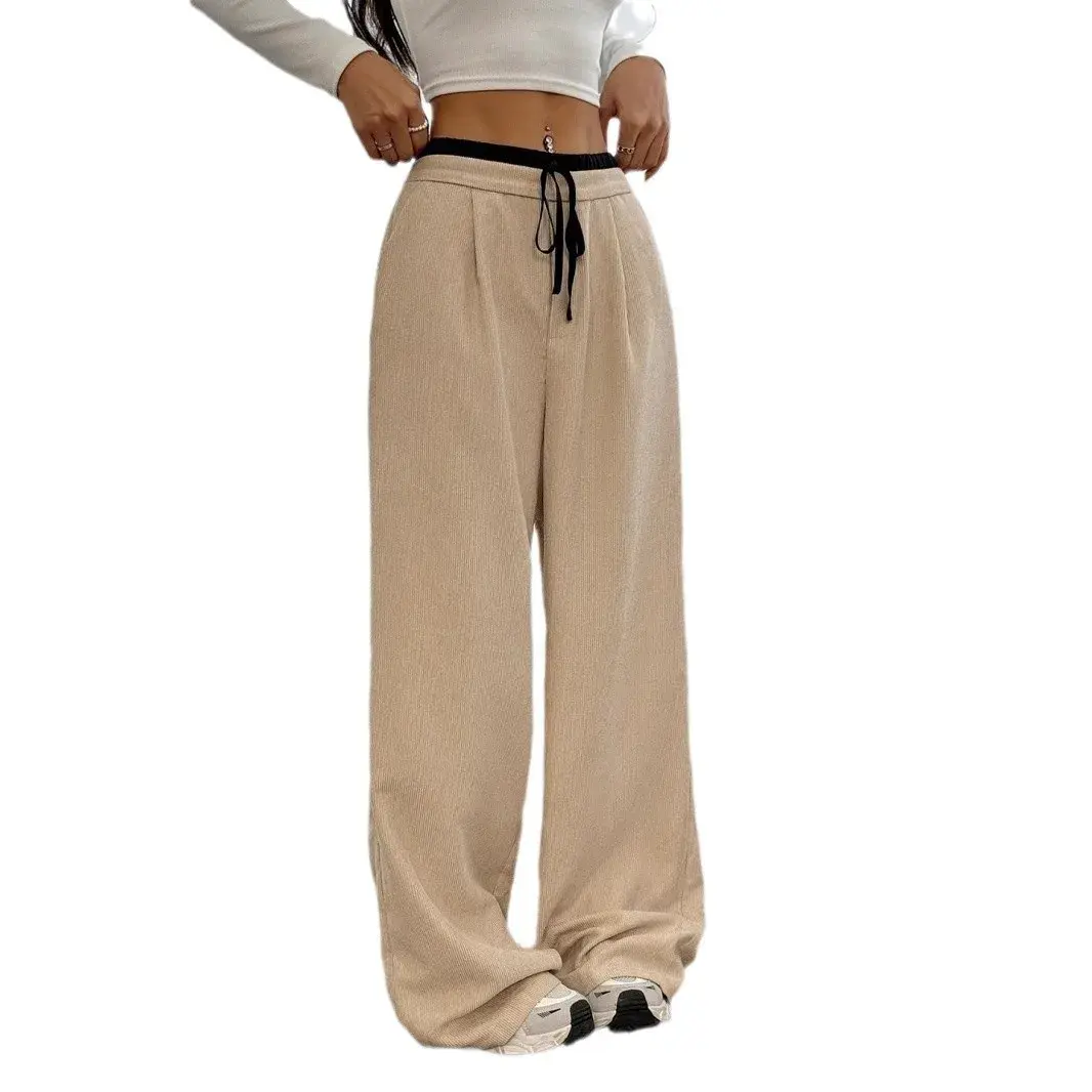 Casual Women's Loose-Fit Bell Bottoms With Drawstring Amazon Cross-Border Trade European And American Style Color Blocking Pocke