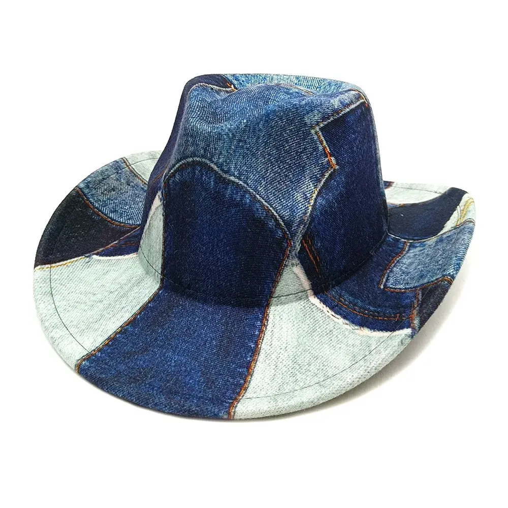 Western Denim New Woolen Jazz Hat Autumn/Winter Vintage Warm Gift Hat For Men And Women Couple Stage Party Hat Motorcycle Helmet