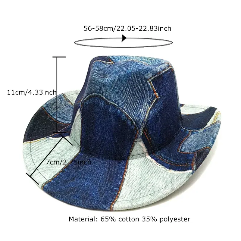 Western Denim New Woolen Jazz Hat Autumn/Winter Vintage Warm Gift Hat For Men And Women Couple Stage Party Hat Motorcycle Helmet