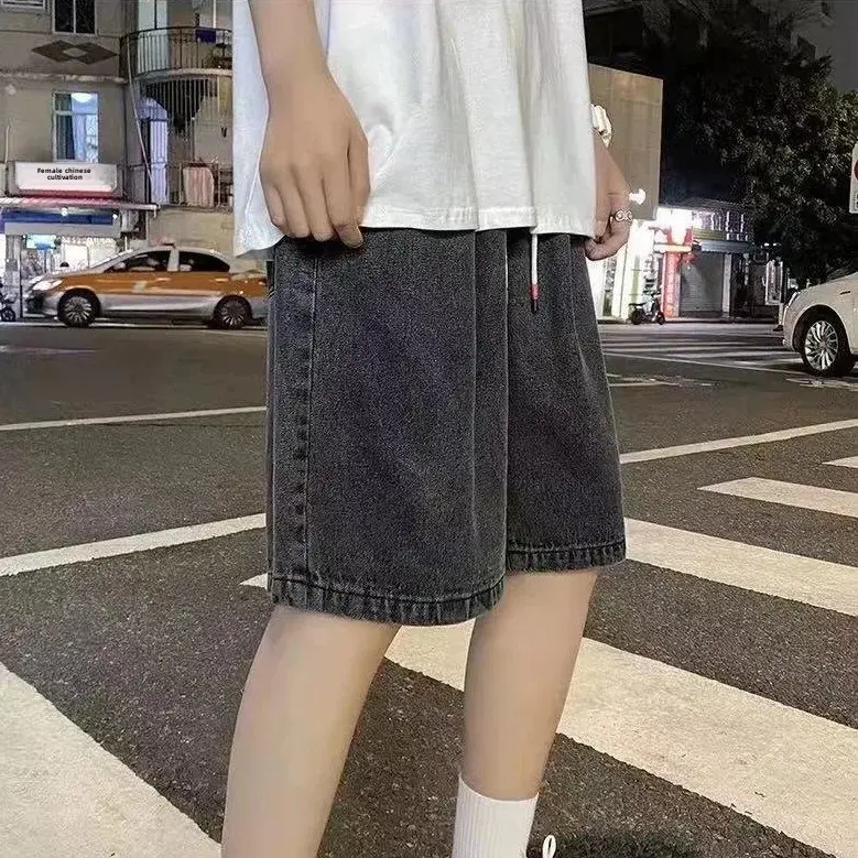 Loose Straight Leg Jeans Shorts Men's Summer Wide Leg Casual Youth Workwear Hong Kong Style Five-Point Pants for Teens
