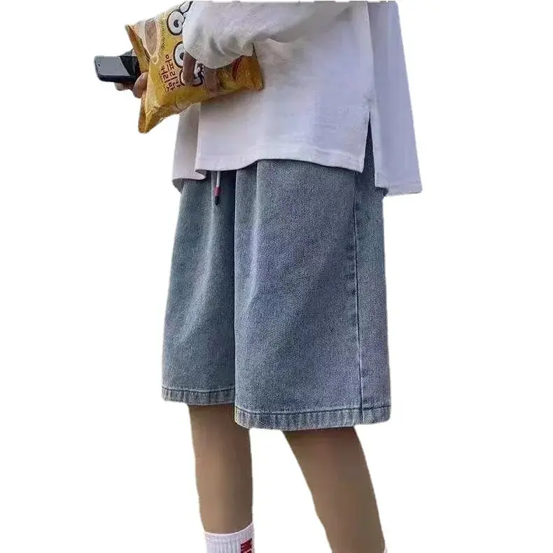 Loose Straight Leg Jeans Shorts Men's Summer Wide Leg Casual Youth Workwear Hong Kong Style Five-Point Pants for Teens