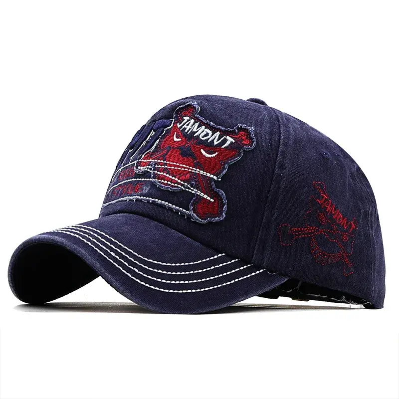 Washed Vintage Fishing Men's Baseball Cap Embroidered Duckbill Hat Outdoor Sunshade Cap Cross-Border Cotton New Dragon Stitch