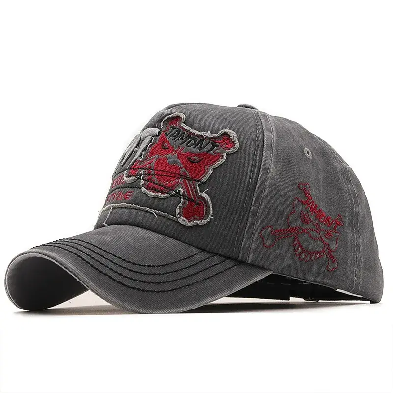Washed Vintage Fishing Men's Baseball Cap Embroidered Duckbill Hat Outdoor Sunshade Cap Cross-Border Cotton New Dragon Stitch