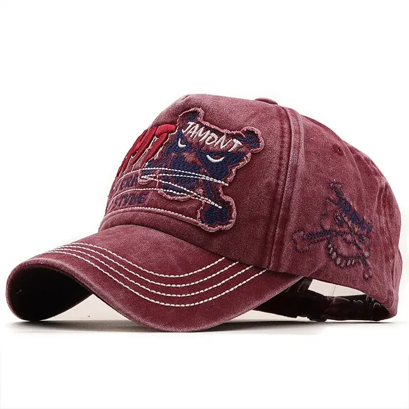 Washed Vintage Fishing Men's Baseball Cap Embroidered Duckbill Hat Outdoor Sunshade Cap Cross-Border Cotton New Dragon Stitch
