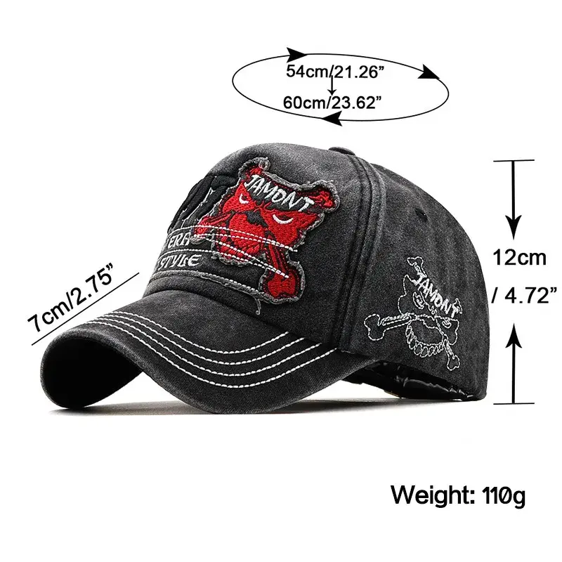 Washed Vintage Fishing Men's Baseball Cap Embroidered Duckbill Hat Outdoor Sunshade Cap Cross-Border Cotton New Dragon Stitch