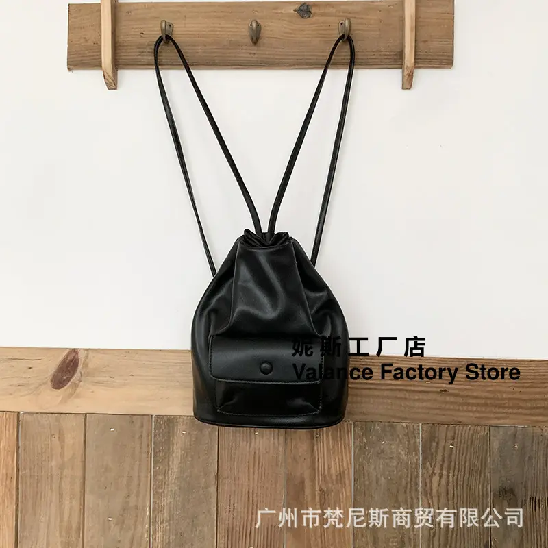 Nine's Korean-Style Fashionable Silver Unique Outdoor Bucket Bag With Drawstring For Women Age-Reducing Single Shoulder Double S