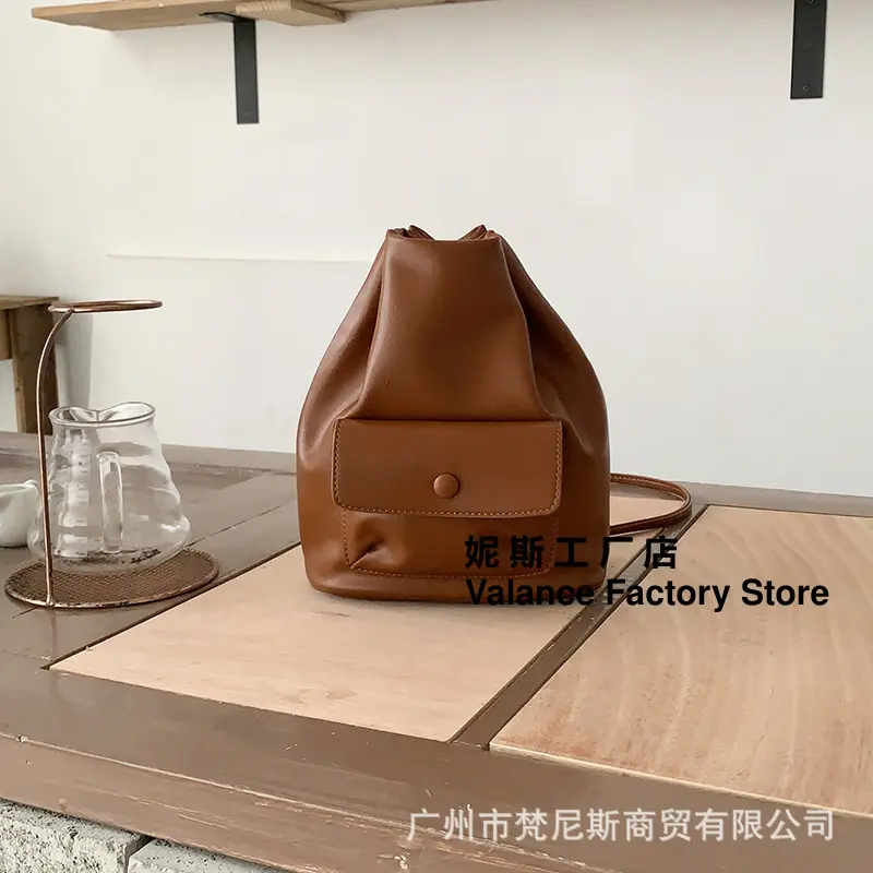 Nine's Korean-Style Fashionable Silver Unique Outdoor Bucket Bag With Drawstring For Women Age-Reducing Single Shoulder Double S