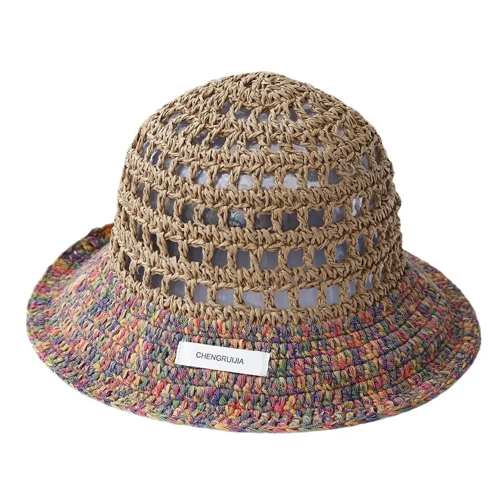 Handmade Straw Hat Summer Beach Women's Style Colorful Thread Knitted Fisherman Breathable Fashionable Versatile Cotton Thread S