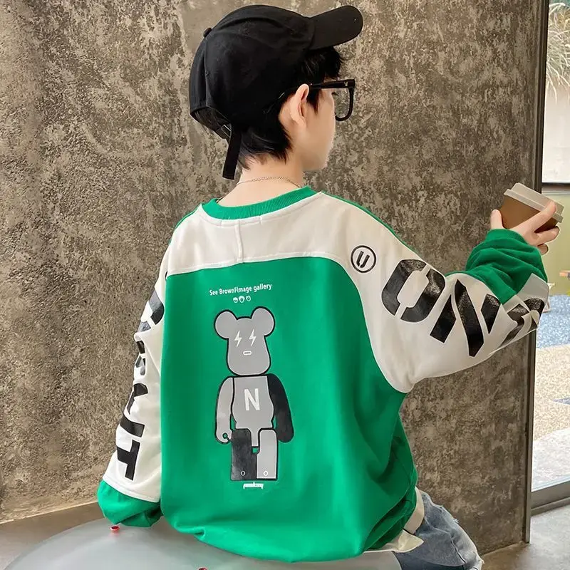 Boys Spring Sweatshirt 2024 New Style Casual Trendy Hoodies Sweatshirts For Middle Large Children Spring Autumn Season
