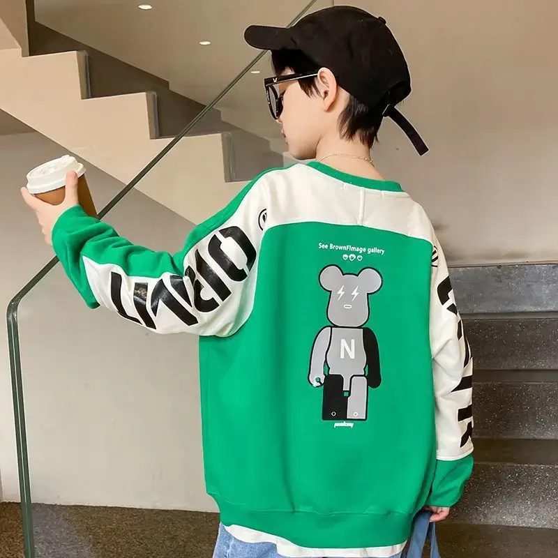 Boys Spring Sweatshirt 2024 New Style Casual Trendy Hoodies Sweatshirts For Middle Large Children Spring Autumn Season