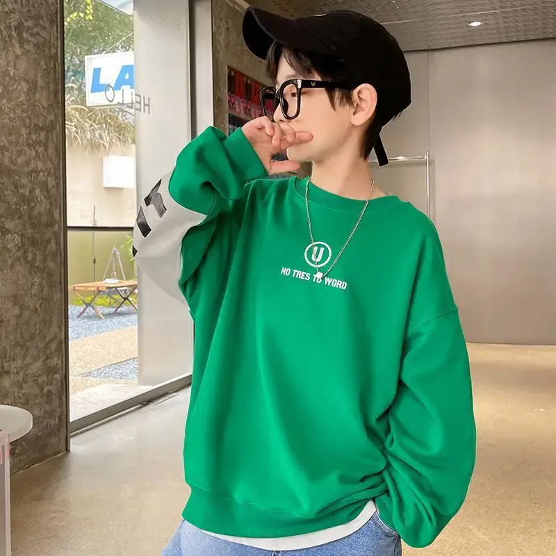 Boys Spring Sweatshirt 2024 New Style Casual Trendy Hoodies Sweatshirts For Middle Large Children Spring Autumn Season