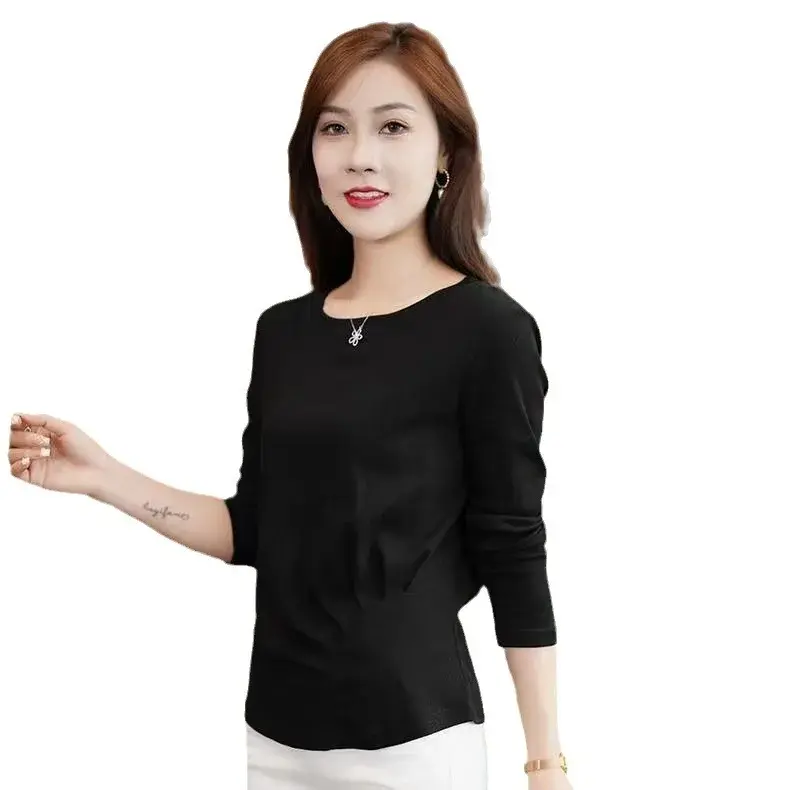 Fashionable Autumn 2023 Slimming Long Sleeve T-Shirt: Versatile Design Sensible Pleated Solid Color Base Layer Top For Men And W