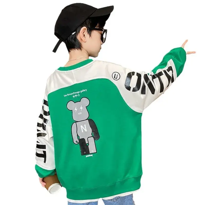Boys Spring Sweatshirt 2024 New Style Casual Trendy Hoodies Sweatshirts For Middle Large Children Spring Autumn Season