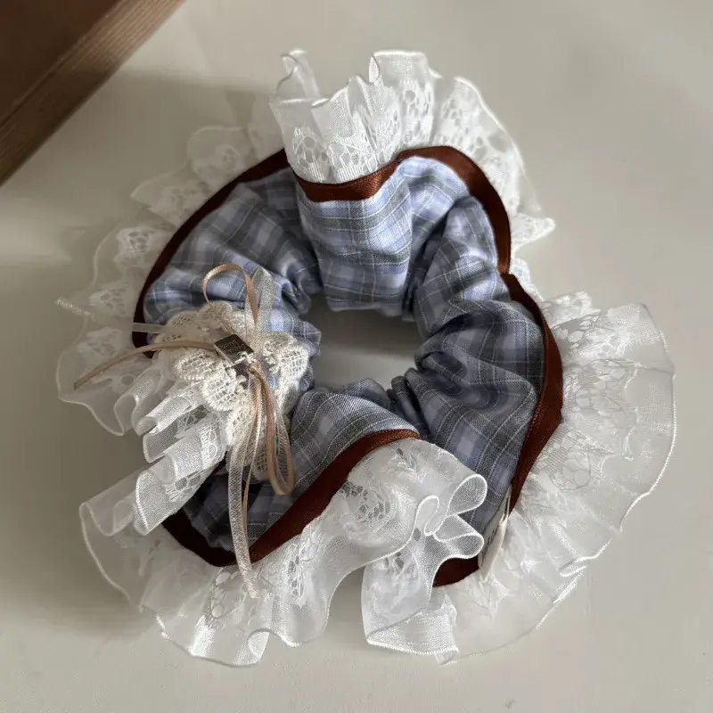 Large Floral Lace Hair Ties Women's Beautiful Sweet Hair Accessories Checkered Hair Bands Hair Bands for Hair Fixation