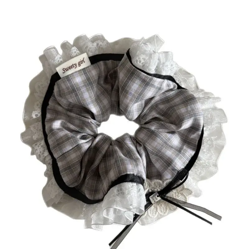 Large Floral Lace Hair Ties Women's Beautiful Sweet Hair Accessories Checkered Hair Bands Hair Bands for Hair Fixation