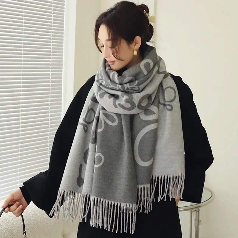 Autumn Winter 2023 New Women's Fashionable Versatile Letter Scarf Trendy Fashion Cashmere Imitation Shoulder Wrap Neck Tie