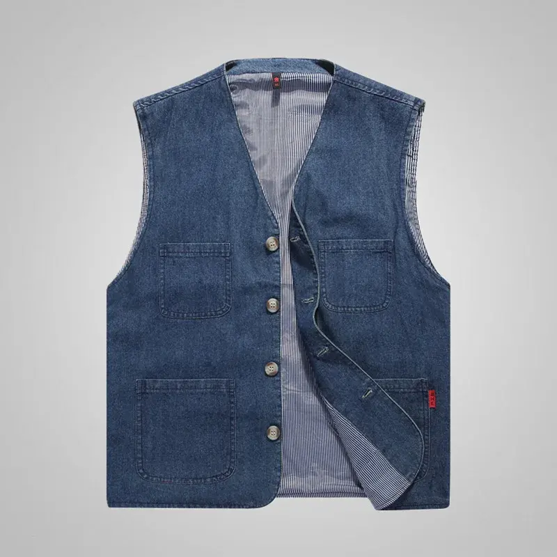 Plus Size Men's Pure Cotton Vest Multi-Pocket Casual Shoulder Vest Outdoor Cross-Border Casual Horse Clip Fishing Trendy