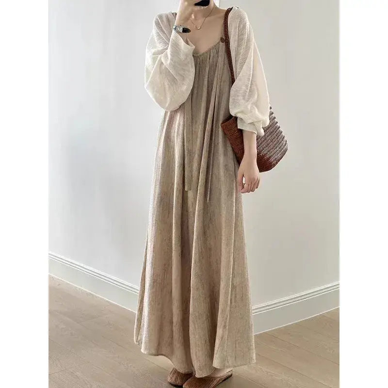 Laid-back Cotton Linen Wide Leg Overalls Women's Summer New Style Draping Loose Casual Trousers Comfortable Long Pants