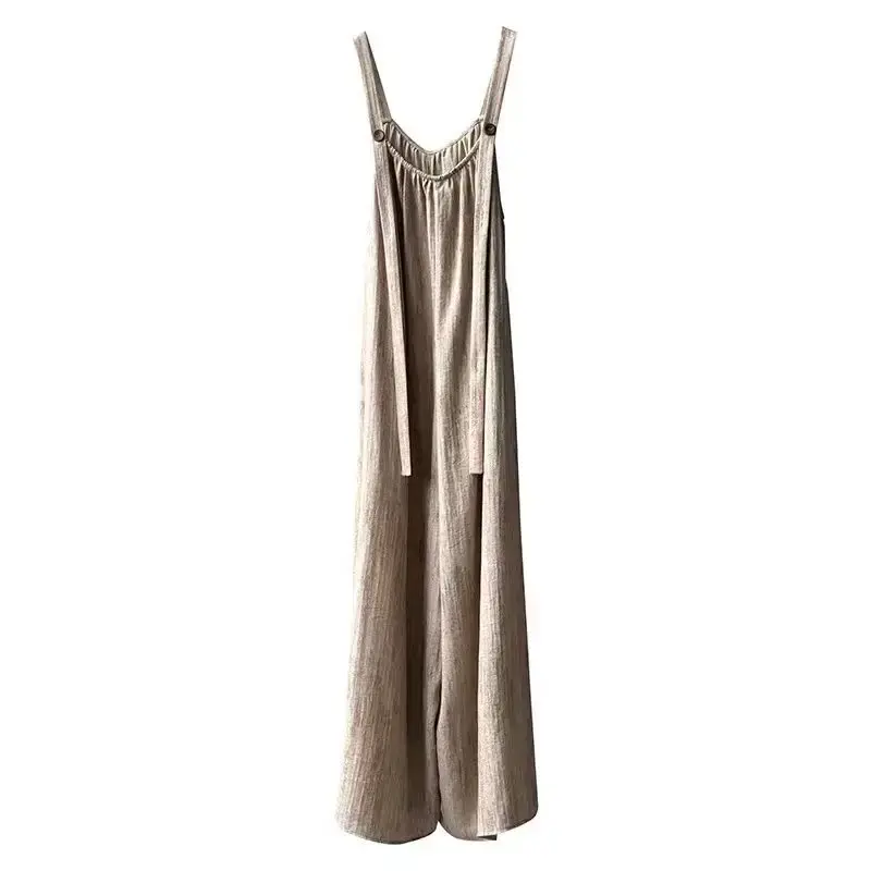 Laid-back Cotton Linen Wide Leg Overalls Women's Summer New Style Draping Loose Casual Trousers Comfortable Long Pants