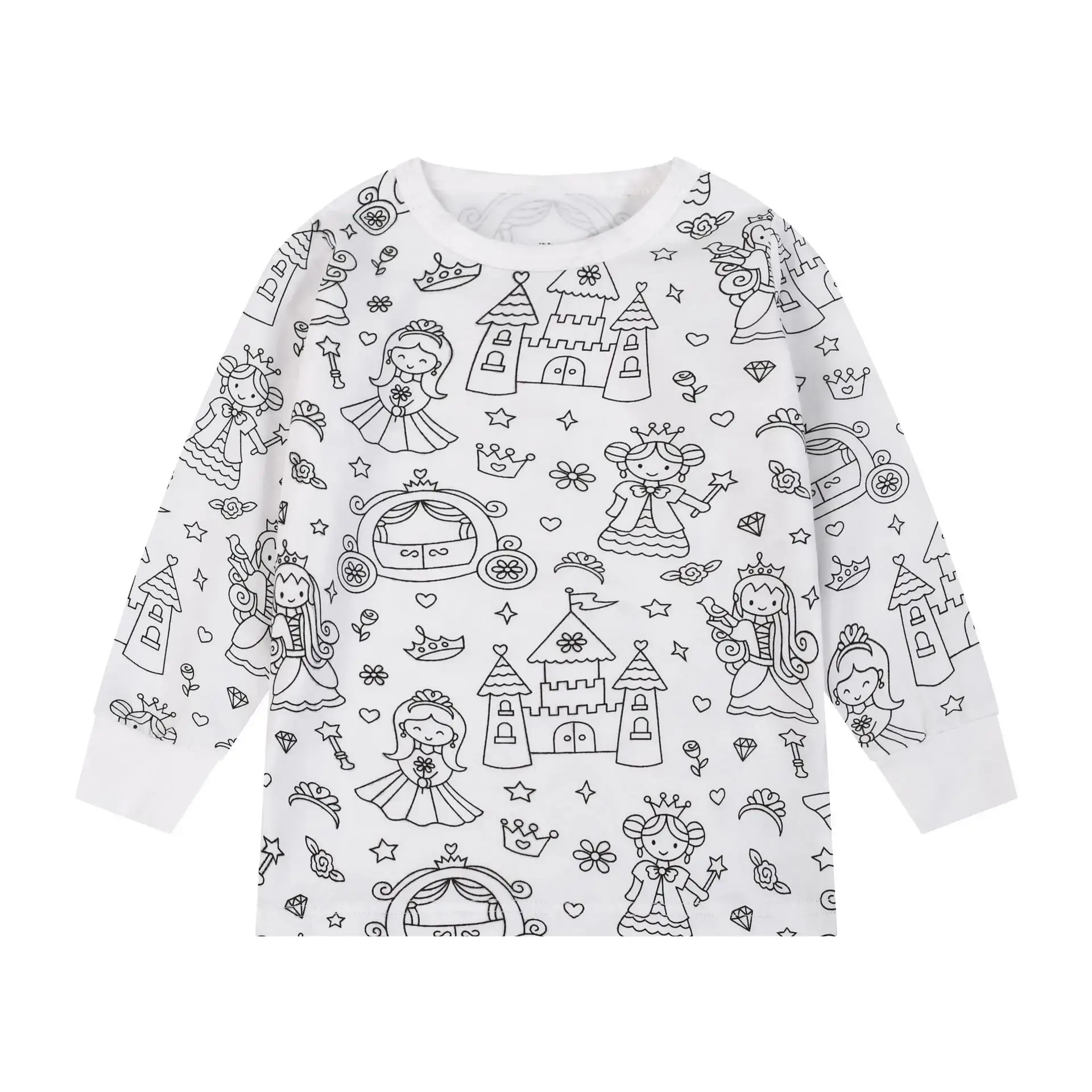Comfortable Cotton Women's Kids Sketch Coloring Cartoon DIY Drawing Graffiti Suit Independent Station Rack Sleepwear Pajama Set