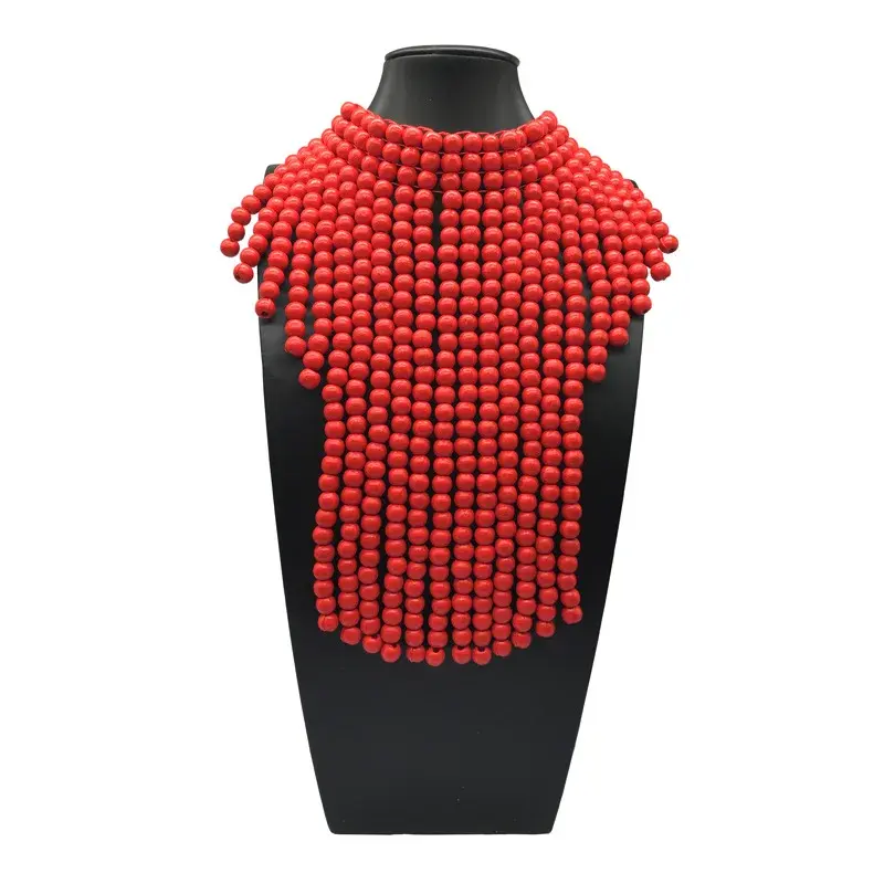 Exaggerated Cross-Border Fringed African Black Necklace Multi-Color Wooden Beads Necklace Women's Wholesale Foreign Trade Wood