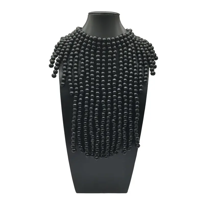 Exaggerated Cross-Border Fringed African Black Necklace Multi-Color Wooden Beads Necklace Women's Wholesale Foreign Trade Wood