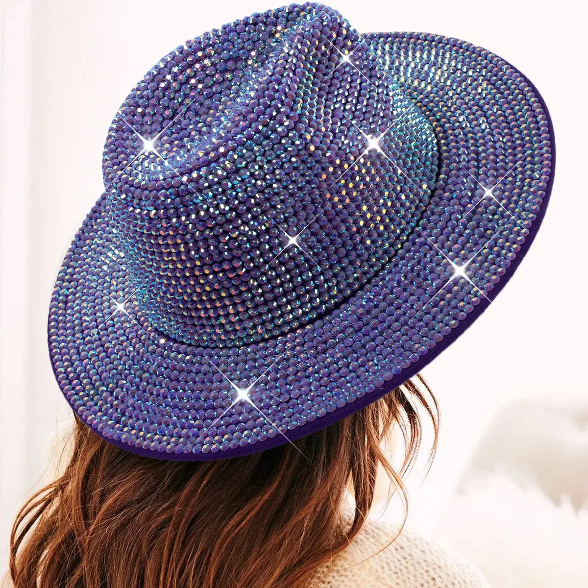 Denim Hat Diamond Hat Laser Hat Party Performance Diamond Hat Jazz Hat Breathable Chinese Mainland Origin Without Liner Hat