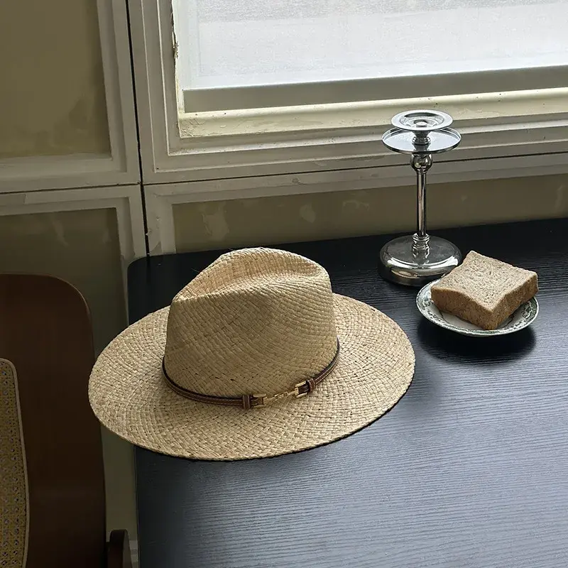 Classic Western Cowboy Straw Hat Jazz Style Large Brim Panama Straw Weaving Hat for Men And Women British Retro Summer Fashion