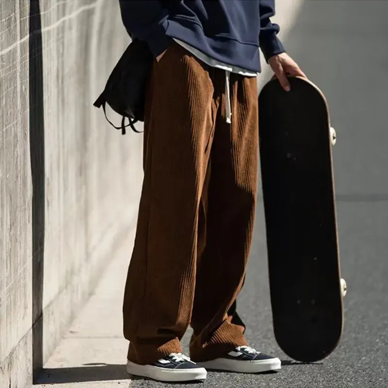 Loose Waist Corduroy Casual Pants Straight Slim Design Wide Loose American Style Sensual Pants Men