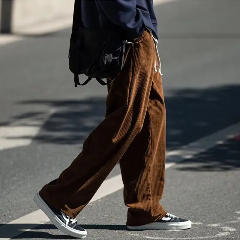 Loose Waist Corduroy Casual Pants Straight Slim Design Wide Loose American Style Sensual Pants Men