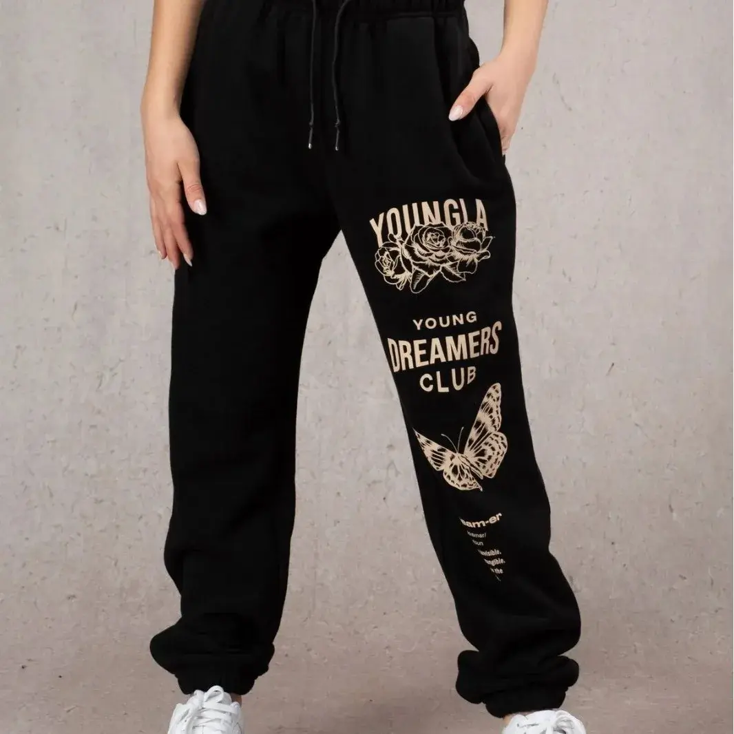 American Style Cotton Sports Pants Gymnastics Running Training Trousers Printed Cuffed Long Trousers for Skateboarding
