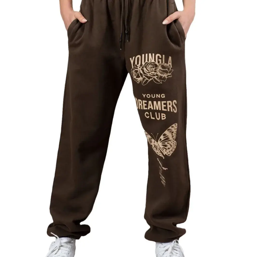 American Style Cotton Sports Pants Gymnastics Running Training Trousers Printed Cuffed Long Trousers for Skateboarding