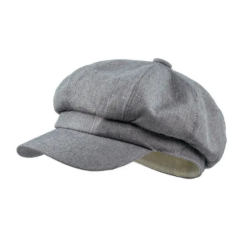 Retro British Cotton Linen Octagonal Beret Hat Women's Thin Simple Fashion Pure Color Duckbill Painter Cap Korean Style
