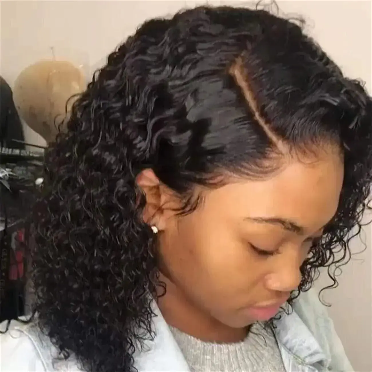 African Hot Selling Short Curly Black Lace Front Wig Full European And American Style Fiber Glueless Human Hair Wig