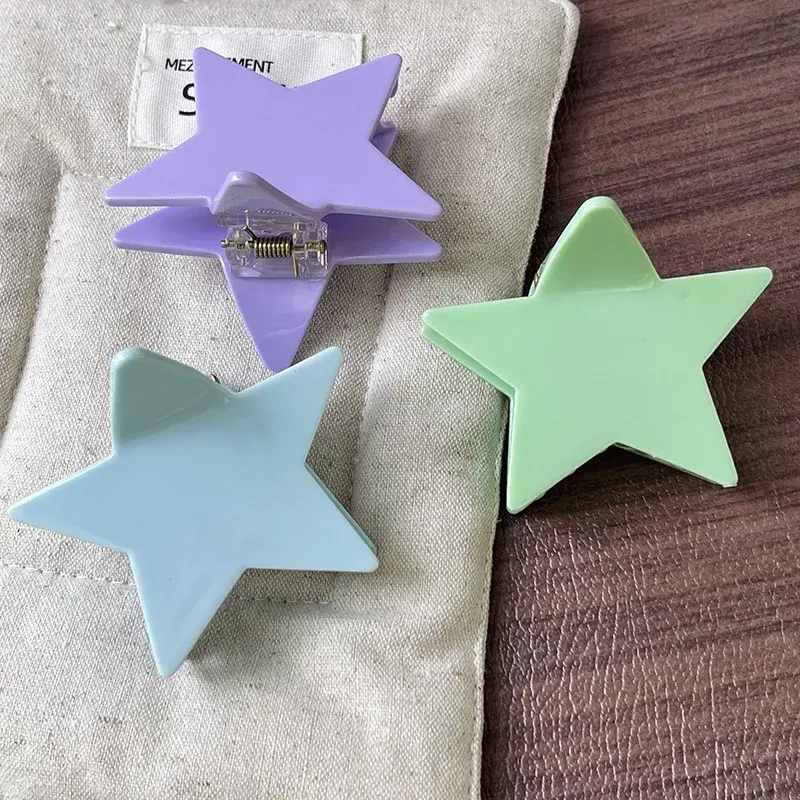 Colorful Dopaamine Style Star Shark Clip Women's Sweet Versatile Hair Accessories Professional Salon Partition Fixed Hair Clips