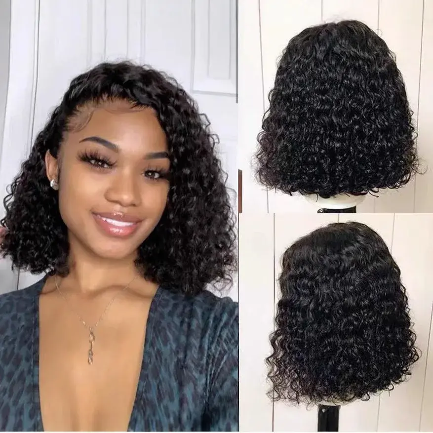 African Hot Selling Short Curly Black Lace Front Wig Full European And American Style Fiber Glueless Human Hair Wig