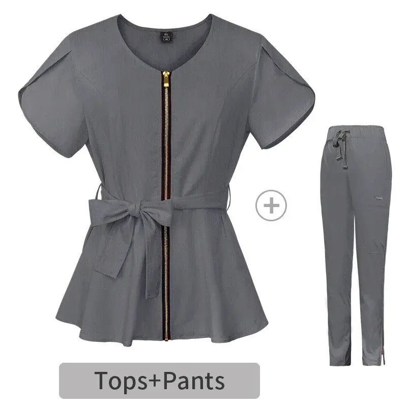Hospital Short Sleeve Scrub Top And Bottom Set Women's Elastic Waist Band Surgical Scrub Uniform with Hand Washing Design