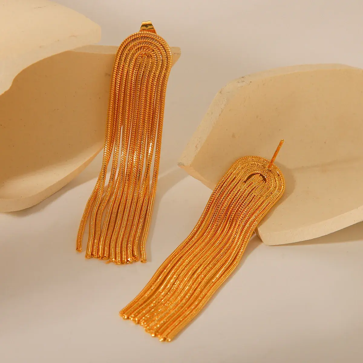 Long Fringed Titanium Steel Earrings 18K Gold Stainless Steel Chain Stylish Ins Design Cross-border Popular Ear Studs Jewelry