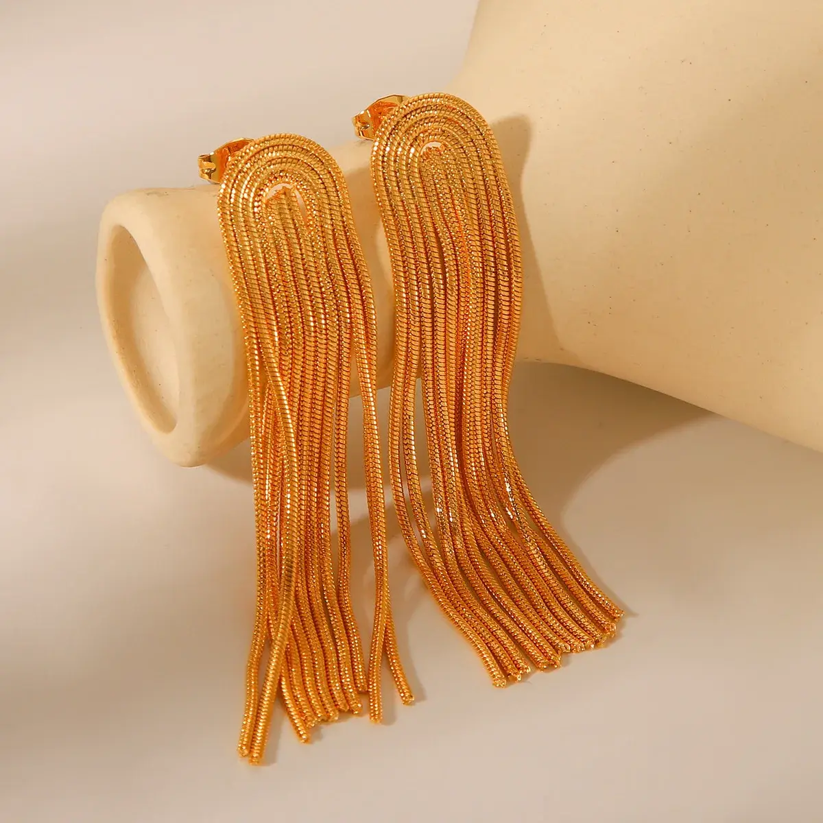 Long Fringed Titanium Steel Earrings 18K Gold Stainless Steel Chain Stylish Ins Design Cross-border Popular Ear Studs Jewelry