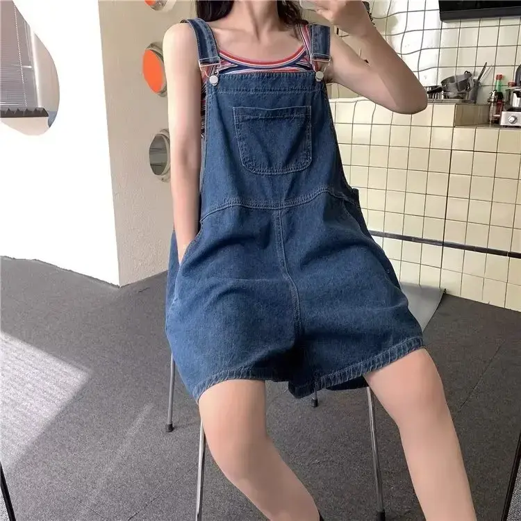 2023 New Loose-Fit Bluedenim Women's Spring Friends' Clothing Wide-Leg Shorts Slimming Age-Reducing Jumpsuit
