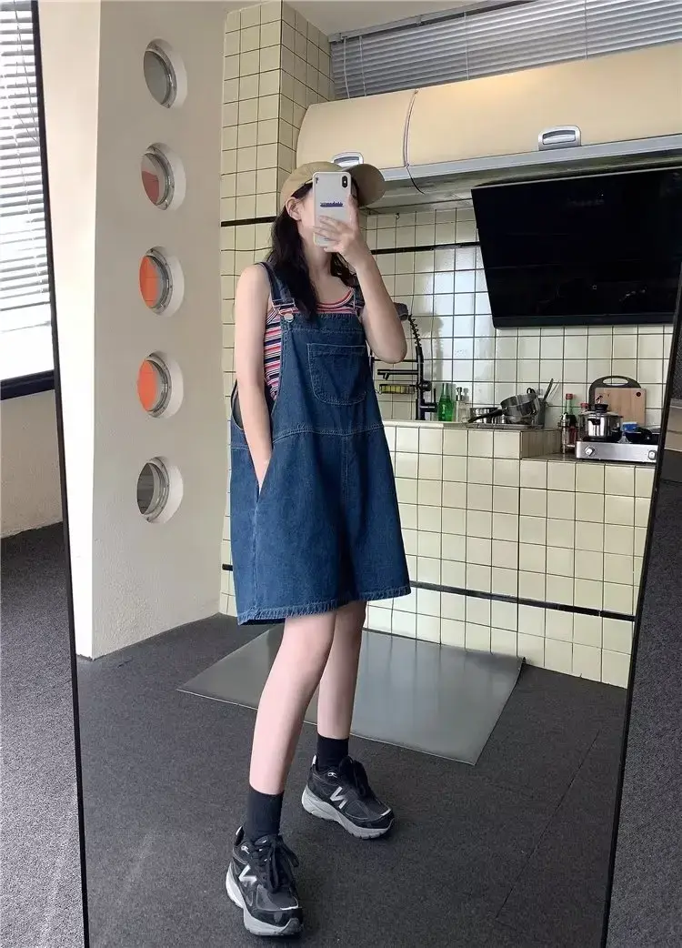 2023 New Loose-Fit Bluedenim Women's Spring Friends' Clothing Wide-Leg Shorts Slimming Age-Reducing Jumpsuit