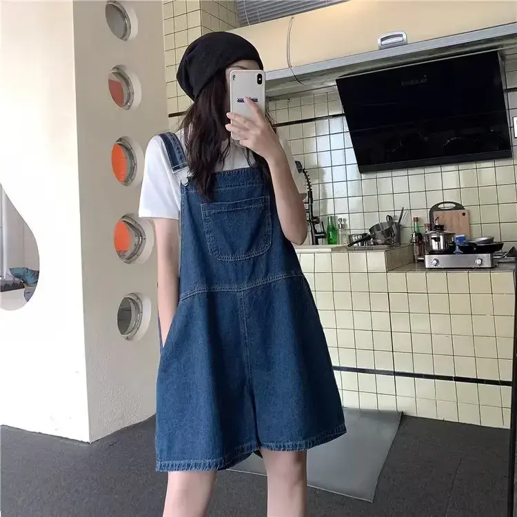 2023 New Loose-Fit Bluedenim Women's Spring Friends' Clothing Wide-Leg Shorts Slimming Age-Reducing Jumpsuit