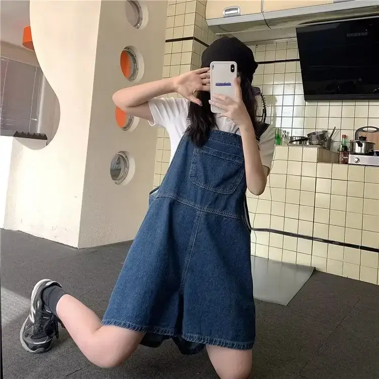 2023 New Loose-Fit Bluedenim Women's Spring Friends' Clothing Wide-Leg Shorts Slimming Age-Reducing Jumpsuit