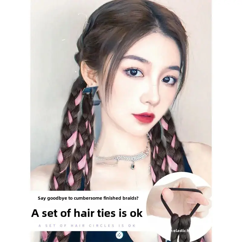 Trendy Girls Long Dye Highlighted Twist Braid Fake Hair Tail Asian Fiber High Ponytail Fishbone Braid Hair Extensions