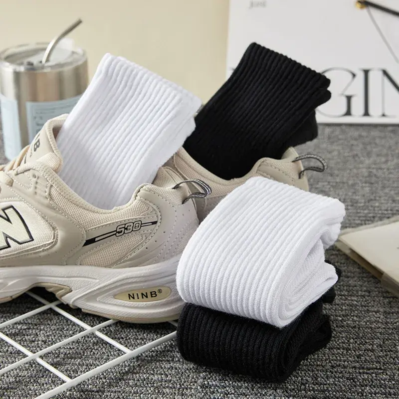 Men's Sports Socks 7 Pairs White Mid-Calf Towel Bottom Sweat Absorbent Running Socks Autumn Long Socks Durable Cycling Socks