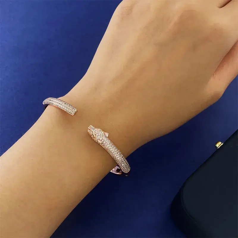 Fashionable High-End Feel Leather Bracelet New Couple Design Men's Women's Style With Embellished Tiger Head Open Bracelet